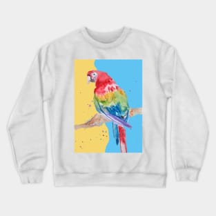 Parrot Watercolor Painting Macaw - on blue and yellow Crewneck Sweatshirt